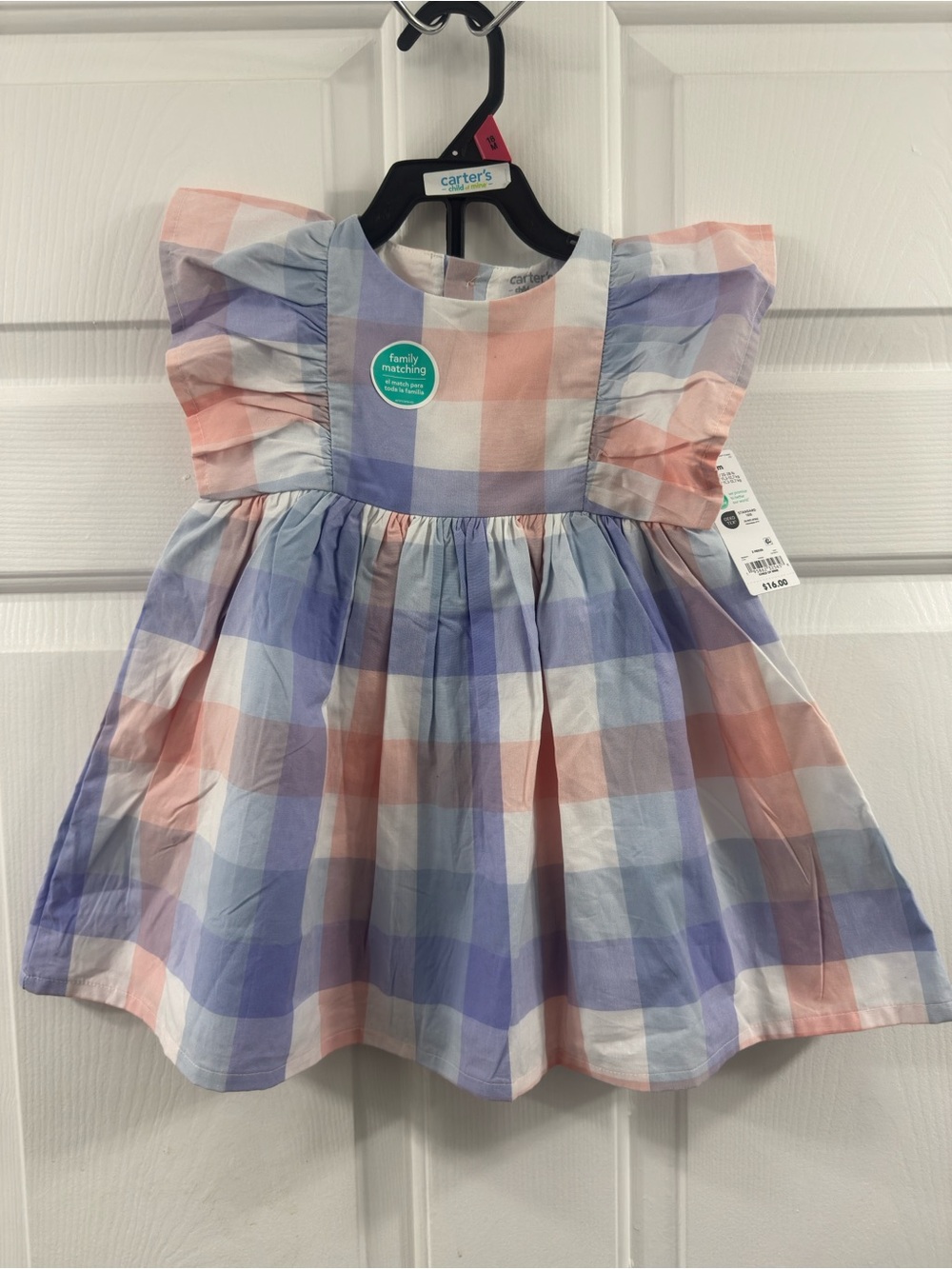 Carter's Pastel Peach, Lavender & White Plaid Flutter Dress